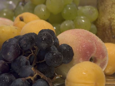 Different fruit with sparks of water