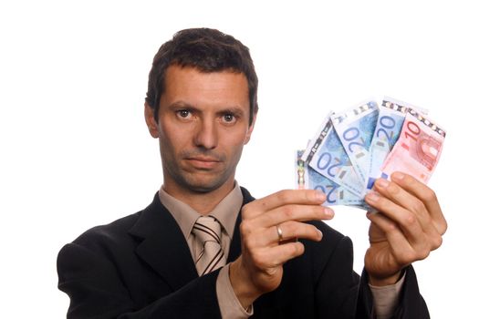 businessman with money over white background