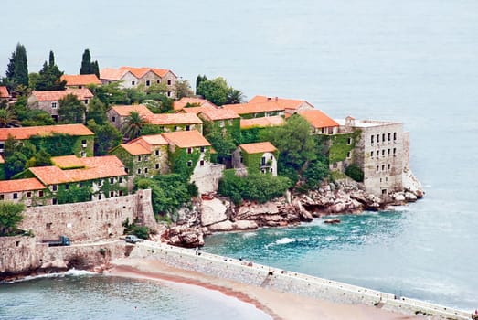 Small island Sveti Stefan in Adriatic sea in Montenegro
