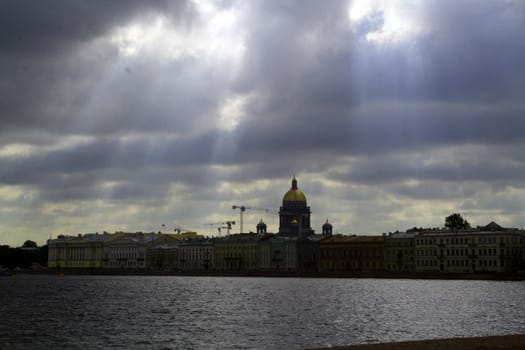 
The dome of St. Isaac�s Cathedral dominates the skyline of St. Petersburg and its gilded cupola can be seen glistening from all over the city. 