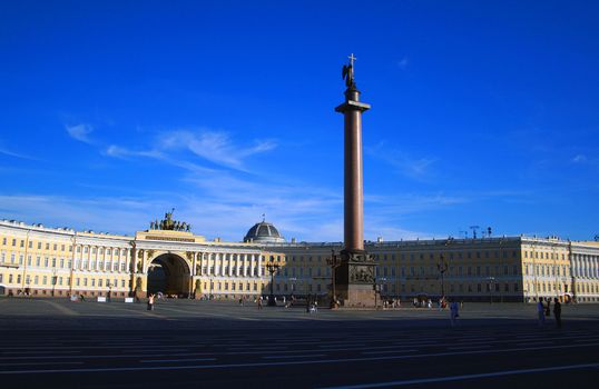 Alexander Column, Palace Square and General Staff building, St Petersburg, Russia, viewed from within the Winter Palace. 
My other pictures of Saint Petersburg.