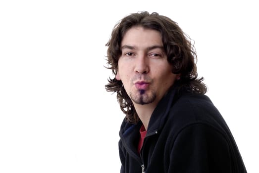 young casual man portrait in white background