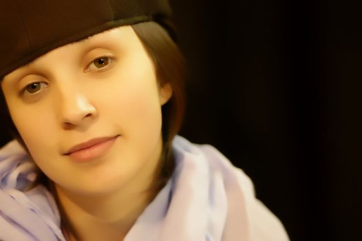 young casual girl portrait in black background