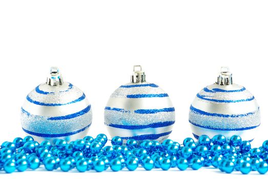 blue christmas balls  isolated on a white