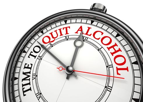 time to quit drinking alcohol concept clock on white background with red and black words