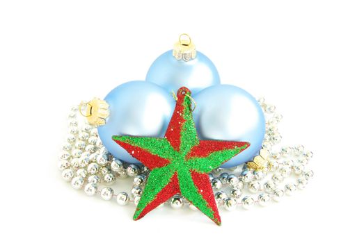 blue christmas balls  isolated on a white