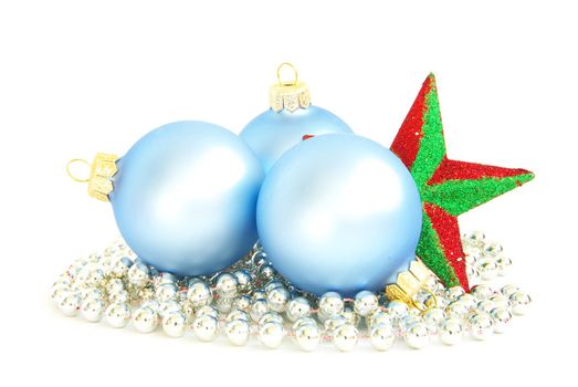 blue christmas balls  isolated on a white