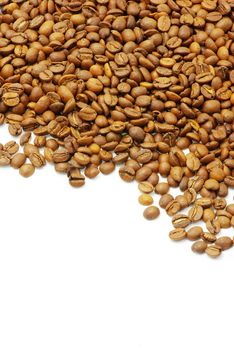 Grains of coffee on a white background