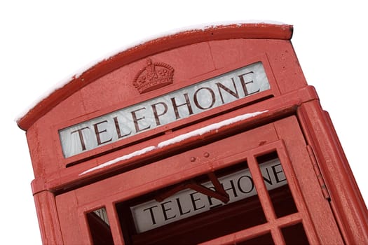 British telephone box close-up isolated on a white background. File contains clipping path.