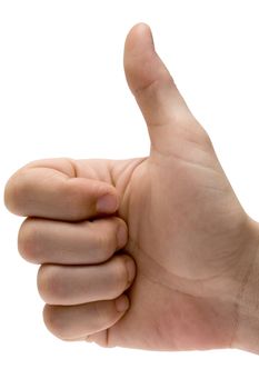 Person giving thumbs-up. Isolated on a white background. File contains clipping path.
