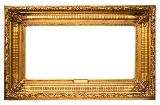 Vintage golden picture frame isolated on a white background. File contains clipping path.