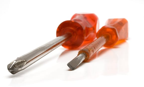Screwdrivers isolated on a white background. Shallow depth of field.
