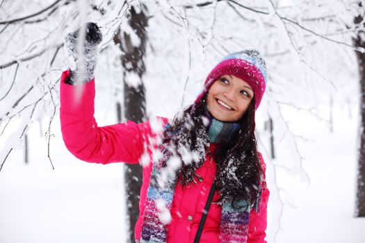 winter women close up portrait in frost forest