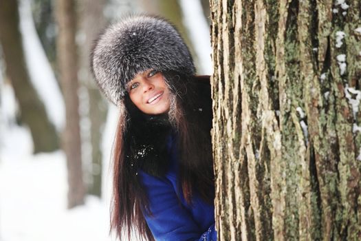 winter women close up portrait in frost forest