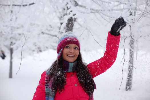 winter women close up portrait in frost forest