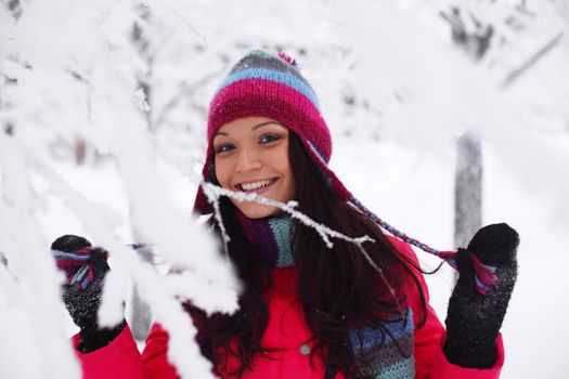 winter women close up portrait in frost forest