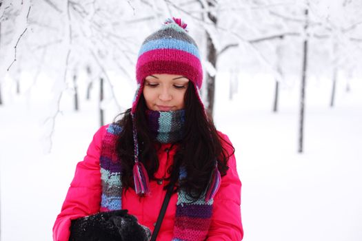 winter women close up portrait in frost forest