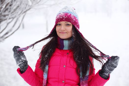 winter women close up portrait in frost forest