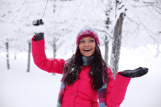 winter women close up portrait in frost forest