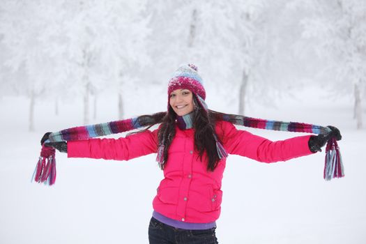 winter women close up portrait in frost forest