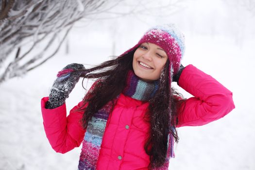 winter women close up portrait in frost forest