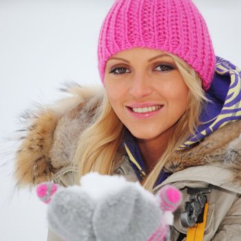 winter women close up portrait in frost forest