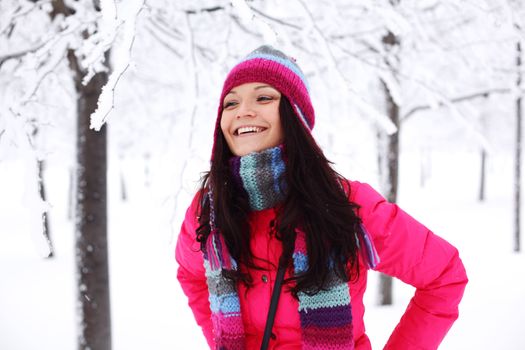 winter women close up portrait in frost forest