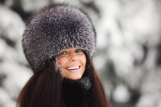 winter women close up portrait in frost forest