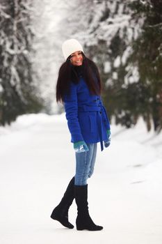 winter women close up portrait in frost forest