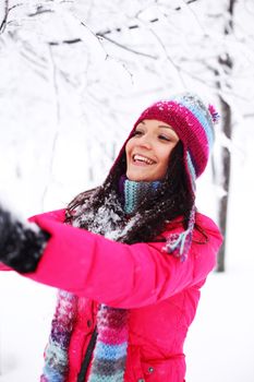 winter women close up portrait in frost forest