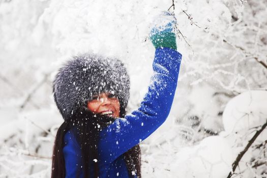 winter women close up portrait in frost forest