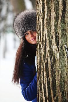 winter women close up portrait in frost forest