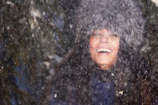 winter women close up portrait in frost forest