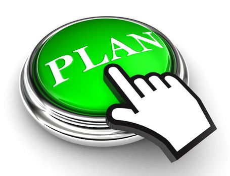 plan green button and cursor hand on white background. clipping paths included