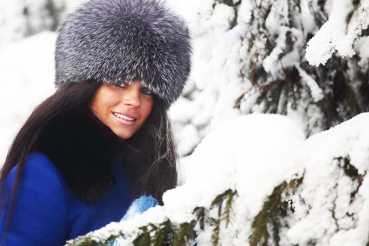 winter women close up portrait in frost forest