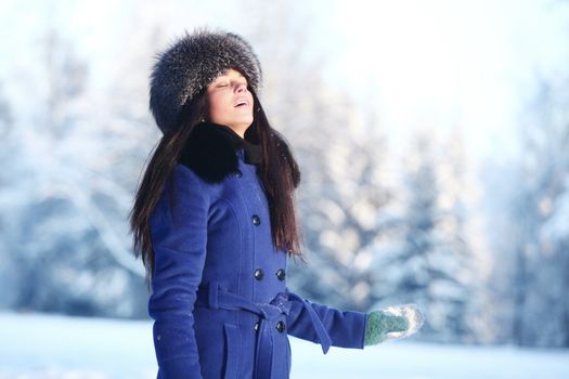 winter women close up portrait in frost forest