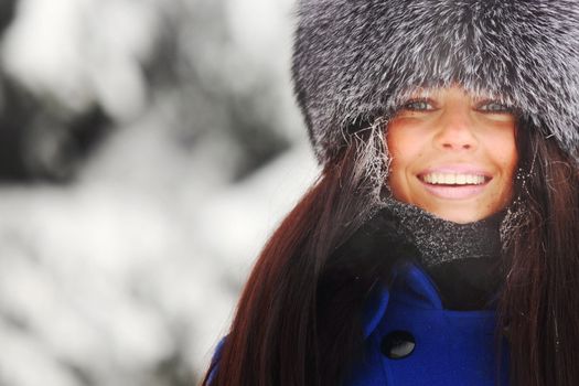 winter women close up portrait in frost forest