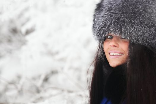 winter women close up portrait in frost forest