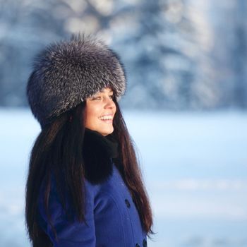 winter women close up portrait in frost forest