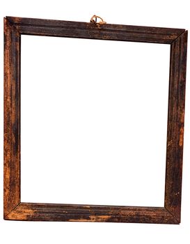 Damaged old wooden frame isolated on a white background. File contains clipping path.