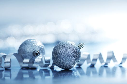 blue christmas ball macro close up