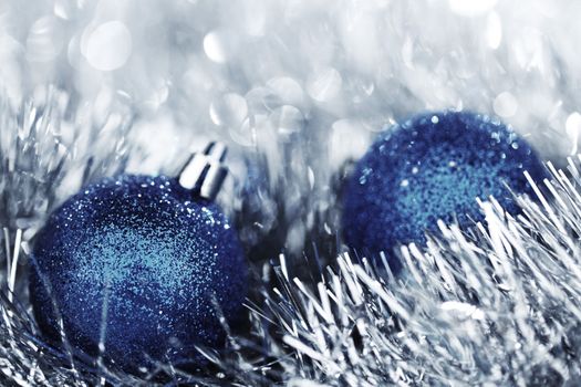 blue christmas ball on silver background