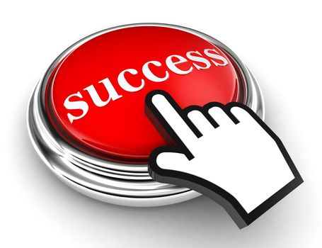 success red button and cursor hand on white background. clipping paths included