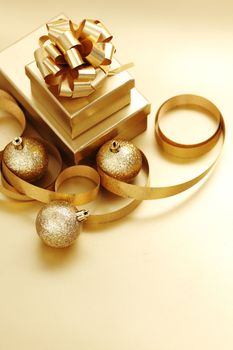 golden christmas background gifts ball