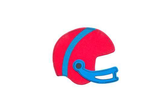 Red and blue football helmet isolated on white.