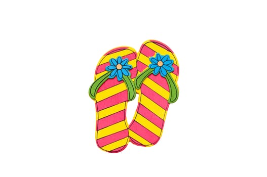 3d pink and yellow flip flops, isolated on white.