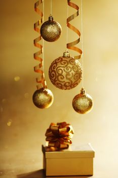 golden christmas balls on bokeh background