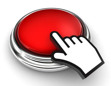 empty red button and cursor hand on white background. clipping paths included