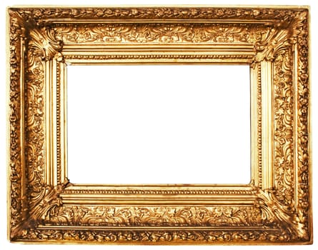 Old golden picture frame isolated on a white background. File contains clipping path.