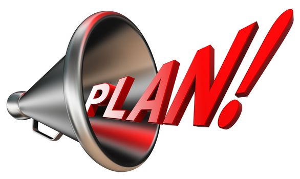 plan red word in megaphone isolated on white background. clipping path included